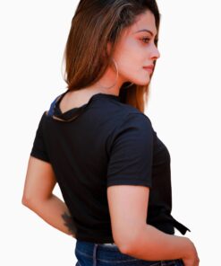 Denim Buckle Belt Cutout Shoulder Knot Tee - Image 6