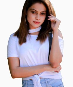 Alternative view of Denim Buckle Belt Cutout Shoulder Knot Tee