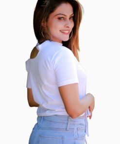 Denim Buckle Belt Cutout Shoulder Knot Tee - Image 4