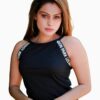 Livish Letter Tape Rib-knit Halter Top