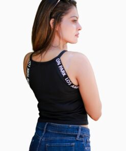 Livish Letter Tape Rib-knit Halter Top - Image 3