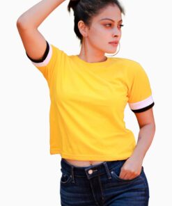 O Neck Yellow Color Black & White Short Sleeve Ring