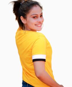 Alternative view of O Neck Yellow Color Black & White Short Sleeve Ring