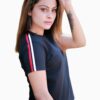 White and Red Sleeve Line Black T-shirt