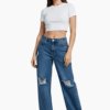 Street Edge Blue Wide-Leg Patch Denim