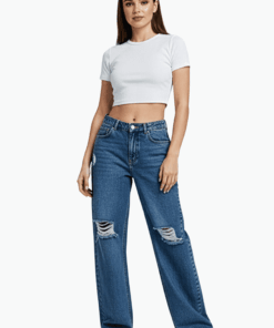 Street Edge Blue Wide-Leg Patch Denim